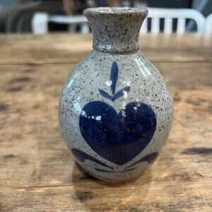 Vintage Bastine Pottery Heart Blue Bud Vase Signed 1985 Studio Art